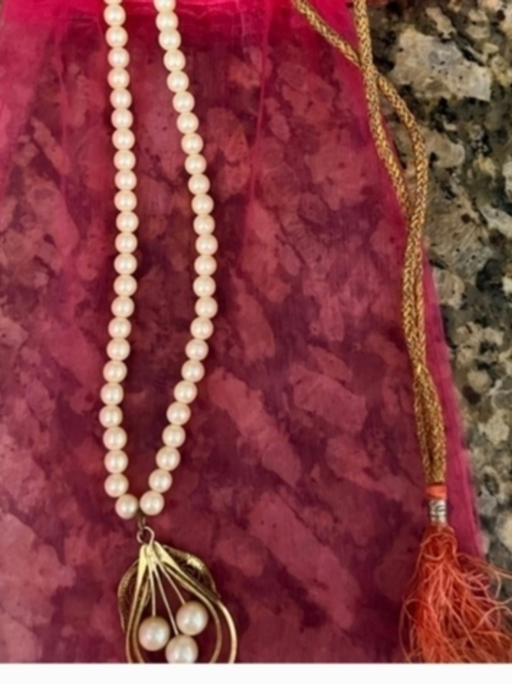 Pearl Bead Necklace with Gold Pendant - Classic White Pearls From India